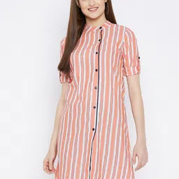 Ruhaans Orange Mandarin Collar Striped Tunic-picture-26