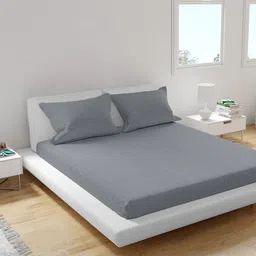 Himeya Grey Striped 300 TC Sustainable King Bedsheet with 2 Pillow Covers-image-99