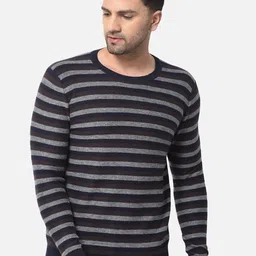 Woods Men Navy Blue & Grey Striped Pullover-image-95