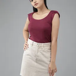 UTH by Roadster Teen Girls Maroon Self-Striped Top-image-21