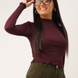 DressBerry Girls Maroon Self Striped Top-image-84