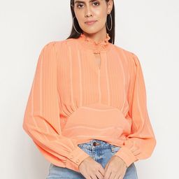 Madame Women Orange Striped Top-picture-41
