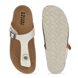 HERE&NOW Textured Open Toe T-Strap Flats Buckles details image 5