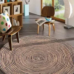 mric Black Geometric Jute 3 ft x 3 ft Hand Woven Round Carpet-picture-5