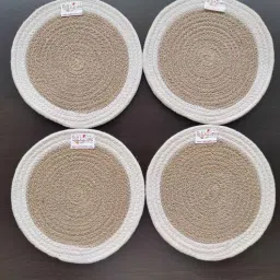 bulkysanta Brown & White Cotton Round Shaped Dia 9 (Set of 4) Placemat-picture-20