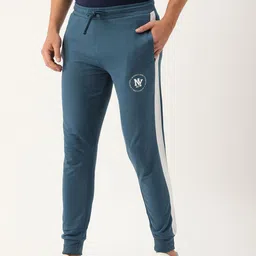The Indian Garage Co Men Teal Solid Slim Fit  Jogger with Side Strips-image-6