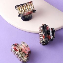 Yellow Chimes  Set of 3 Pcs Floral Printed Designed Hair Claw Clips-97