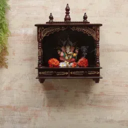india home wood Brown Mango Wood Wall Mounted Mandir Without Door-picture-43