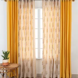 the yellow dwelling Yellow Cotton Floral 7.5 Semisheer Eyelet (Pack of 4) Door Curtains-picture-27