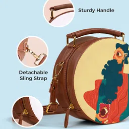Kalankit Abstract Printed Structured Vegan Leather Sling Bag image 2
