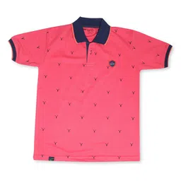 earth conscious Boys Peach-Coloured Printed Polo Collar Applique T-shirt-image-65