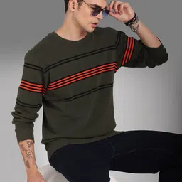 High Star Striped Round Neck Long Sleeves Pullover Sweatshirt-image-81