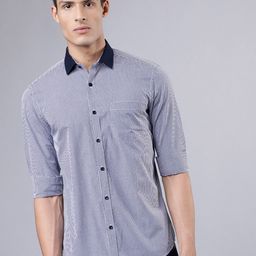 HIGHLANDER Men White & Navy Blue Slim Fit Checked Casual Shirt-image-91