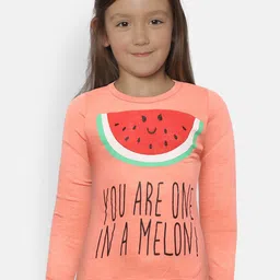 Kids On Board Girls Peach-Coloured Printed Round Neck Pure Cotton T-shirt-image-81
