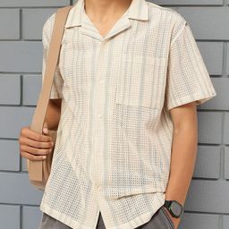 Kook N Keech Laid-Back Layers Open Knit Striped Relaxed Shirt-image-97