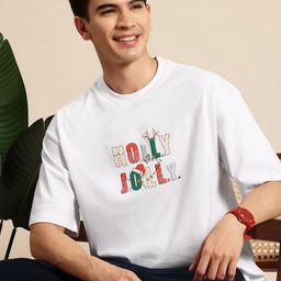 Mast & Harbour Christmas Printed Drop-Shoulder Sleeves T-shirt-image-35