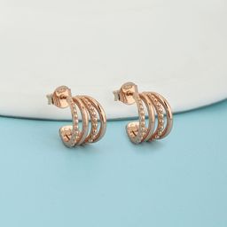 Carlton London 925 Sterling Silver 18Kt Rose Gold-Plated Circular Half Hoop Earrings-image-48