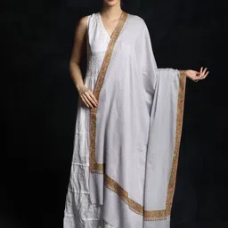Exotic India Lavender Blue Woolen Sozni Border Kashmiri Shawl-image-37