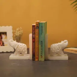 katkaria creations Marble Carving Set Of 1 White Marble Bookends-picture-13
