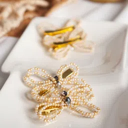 Choko Pack of 2 Girls Beige & White Beaded Alligator Hair Clip-30