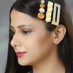 Priyaasi Women Gold-Toned & Yellow Set of 7 Alligator Hair Clip-image-83