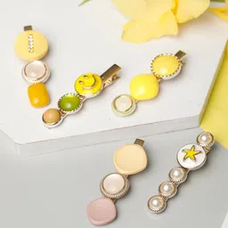 PRITA BY PRIYAASI Women Yellow & Gold-Toned Set of 5 Alligator Hair Clip-16