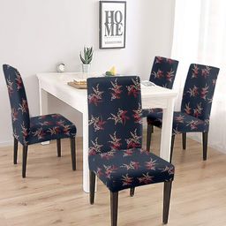 Aura Set Of 4 Grey & Red Printed Chair Covers-31