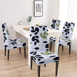 Aura Set Of 4 White & Black Printed Chair Covers-15