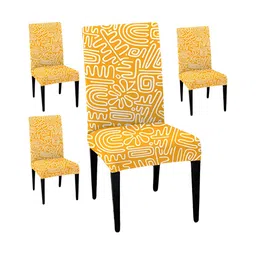 Lazi Yellow  & White 4 Pieces Abstract Printed Stretchable Chair Covers-8