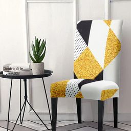 Cortina Unisex Yellow & White Printed Chair Cover-image-23