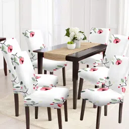 Cortina White & Pink 6 Pieces Printed Chair Covers-17