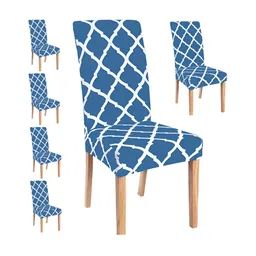 Lazi Blue & White 6 Pieces Diamond Printed Stretchable Chair Covers-image-36