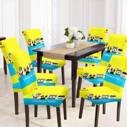 Aura Set Of 6 Yellow & Blue Printed Chair Covers-15