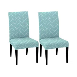 Lazi Sea Green & White 2 Pieces Printed Stretchable Dining Chair Covers-0