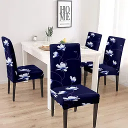 Cortina Set Of 4 Blue & White Printed Chair Covers-18