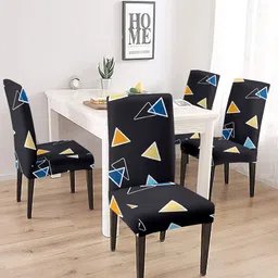 Aura Set Of 4 Black & Yellow Printed Chair Covers-17