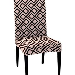 Lazi Cream & Brown Geometric Dining Chair Cover-image-90