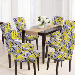Cortina Set Of 6 Yellow Printed Chair Cover-16