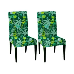 Lazi 200 GSM 2 Pieces Green Floral Stretchable Dining Chair Covers-picture-9