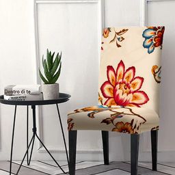 Cortina Beige & Orange Floral Printed Removable Chair Slip Cover-image-77