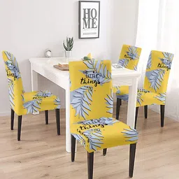 Aura Set Of 4 Yellow & Grey Printed Chair Covers-3