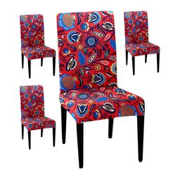 Lazi Red & Blue 4 Pieces Floral Stretchable Dining Chair Covers-8