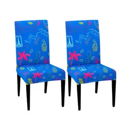 Lazi Blue & Pink 2 Pieces Cupcake Printed Stretchable Chair Covers-image-32