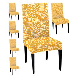Lazi Yellow & White 6 Pieces Abstract Printed Stretchable Chair Covers-image-47