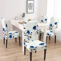 Cortina Set Of 4 White & Blue Floral Printed Chair Cover-image-58