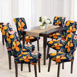 Aura Set Of 6 Grey & Blue Floral Printed Chair Covers-12