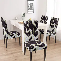 Aura Set Of 4 Black & White Printed Chair Covers-7