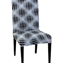 Lazi White & Black Graphic Printed Stretchable Chair Cover-image-80
