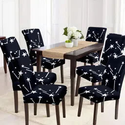 Aura Set Of 6 Black & White Printed Removable Chair Covers-11