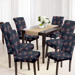 Aura Set Of 6 Grey & Beige Printed Chair Covers-29